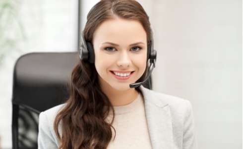 Woman with telephone headset